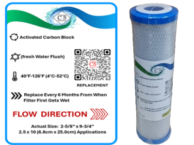 Watermaker Fresh Water Flush Activated Carbon Filter 10” x 2.5”