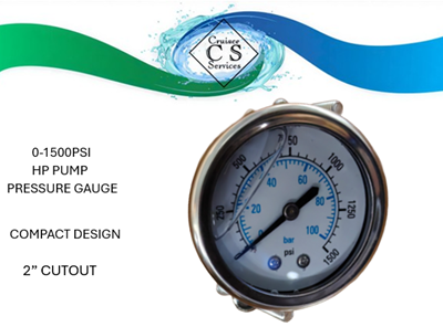 0-1500psi WATERMAKER Panel Mount HP Pump Pressure Gauge - 2" hole cutout
